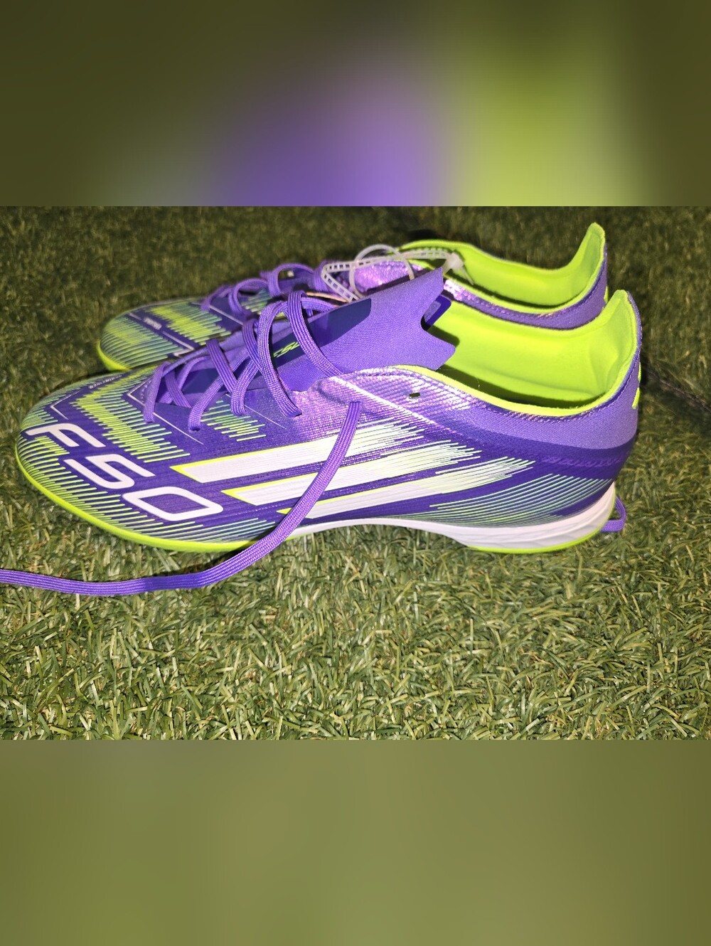 adidas Men's F50 PRO TURF Shoes in Purple and Neon Green